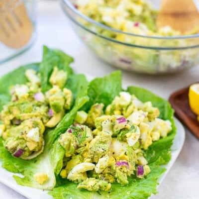 avocado egg salad in lettuce wraps.