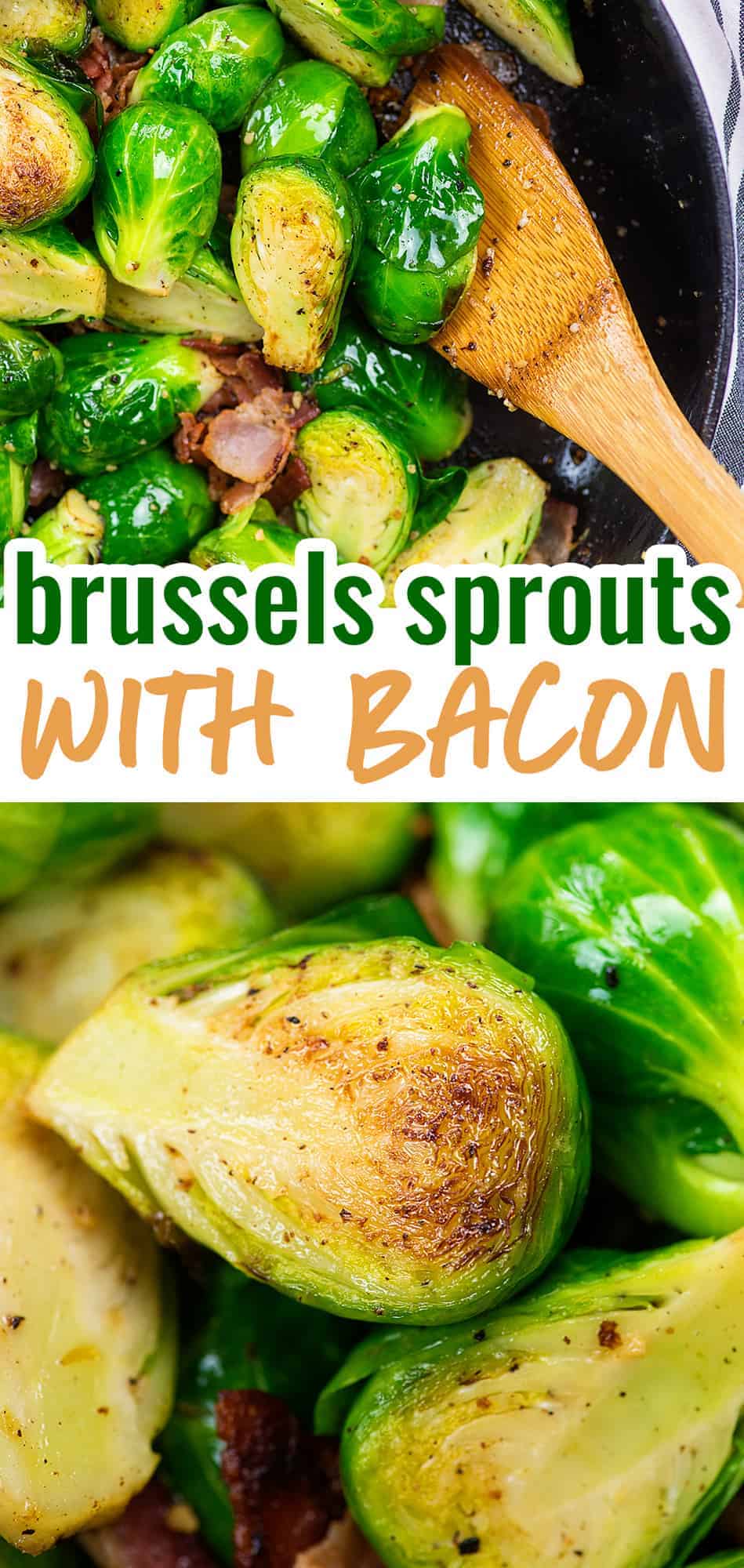 brussels sprouts and bacon collage with text