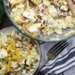 We LOVE this low carb cauliflower salad! It's full of bacon and cheese.