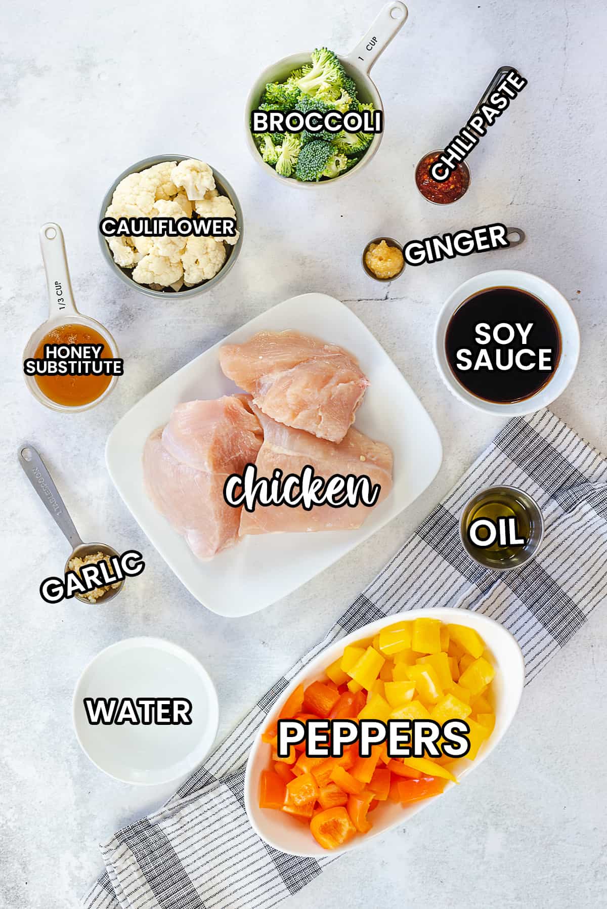 ingredients for keto chicken stir fry recipe.