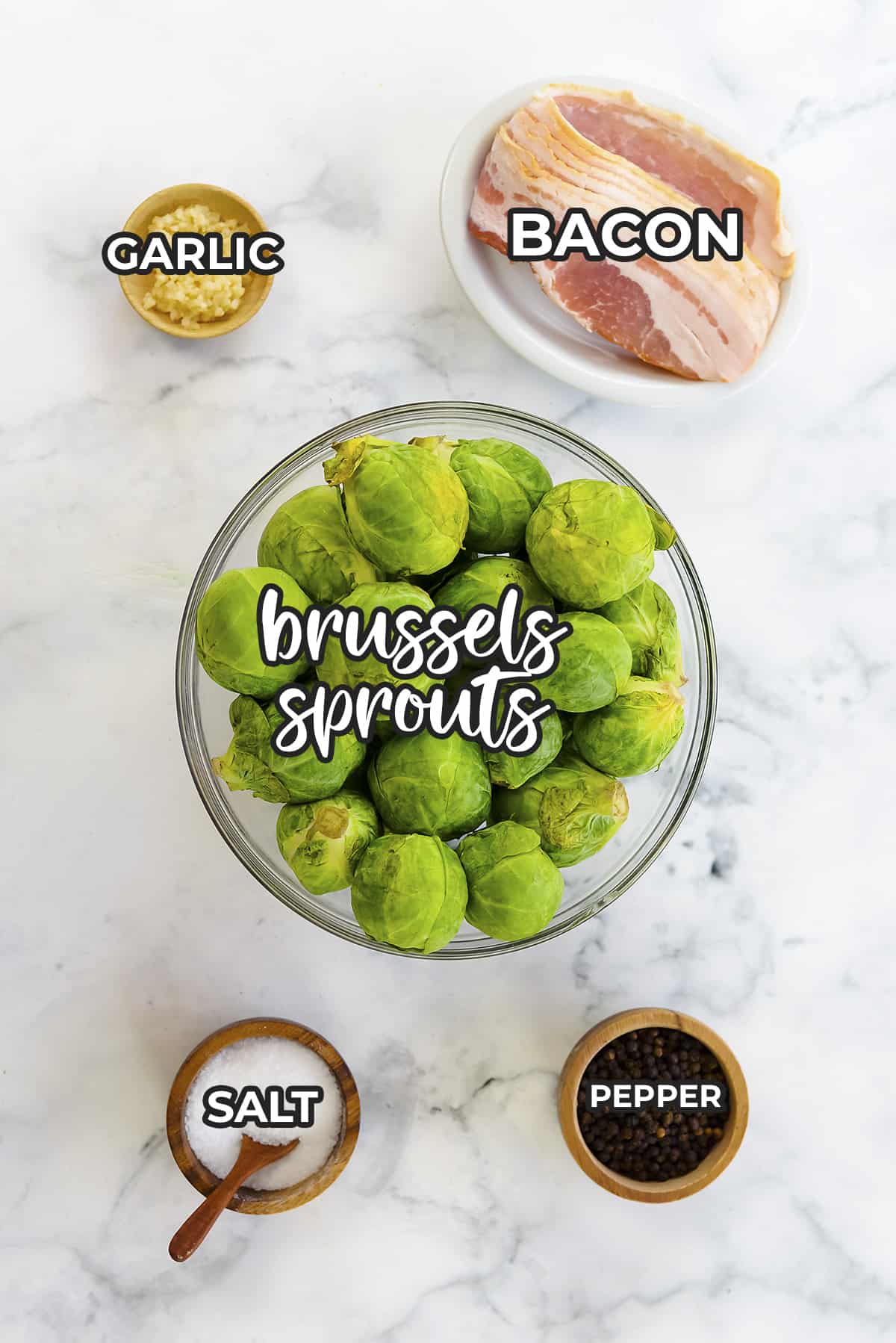 Ingredients for brussels sprouts with bacon.