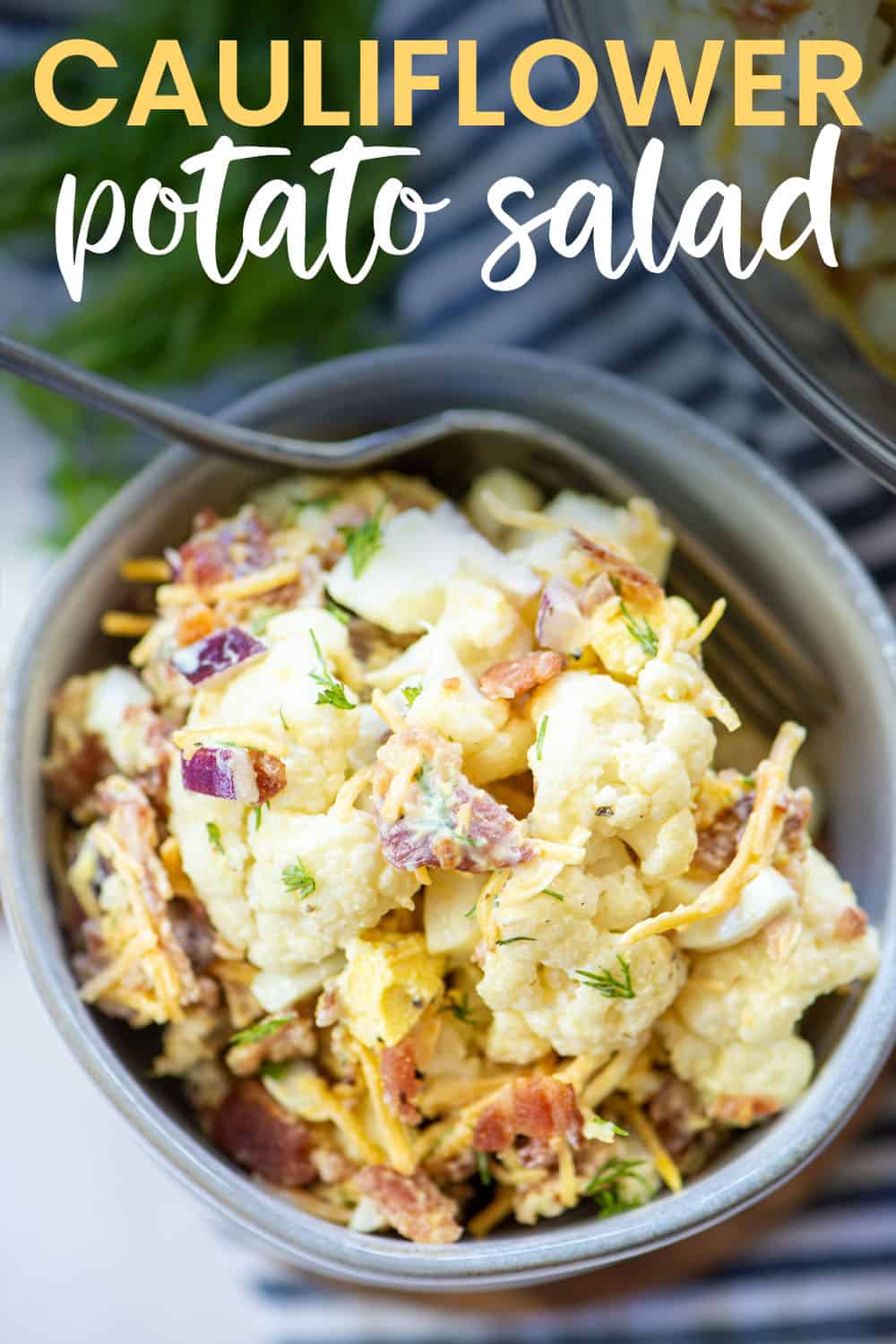 cauliflower potato salad in bowl.