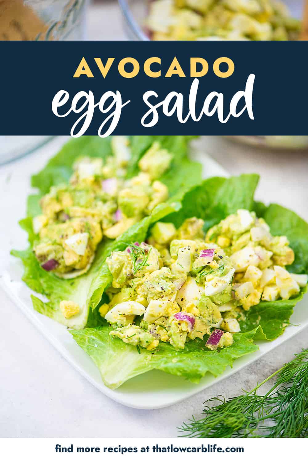 Avocado Egg Salad in lettuce wraps on white plate.