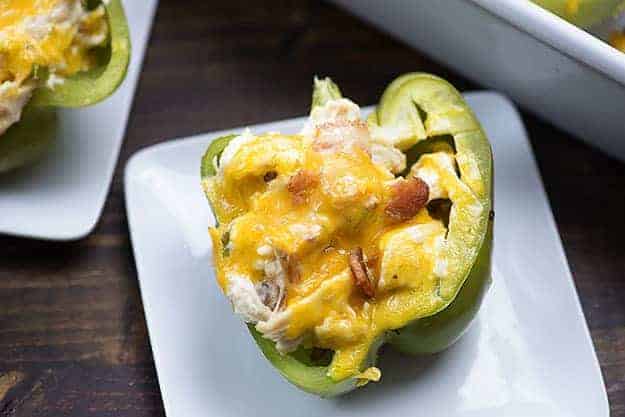 jalapeno popper stuffed pepper recipe on white plate