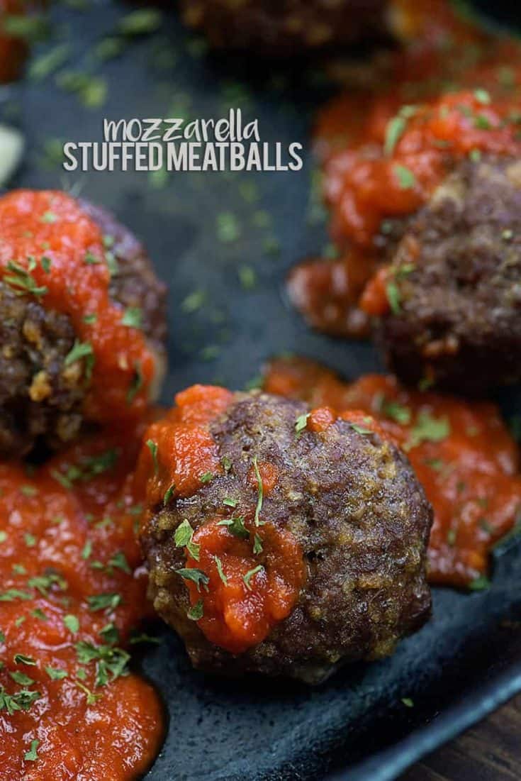 Mozzarella Stuffed Meatballs from ThatLowCarbLife.com