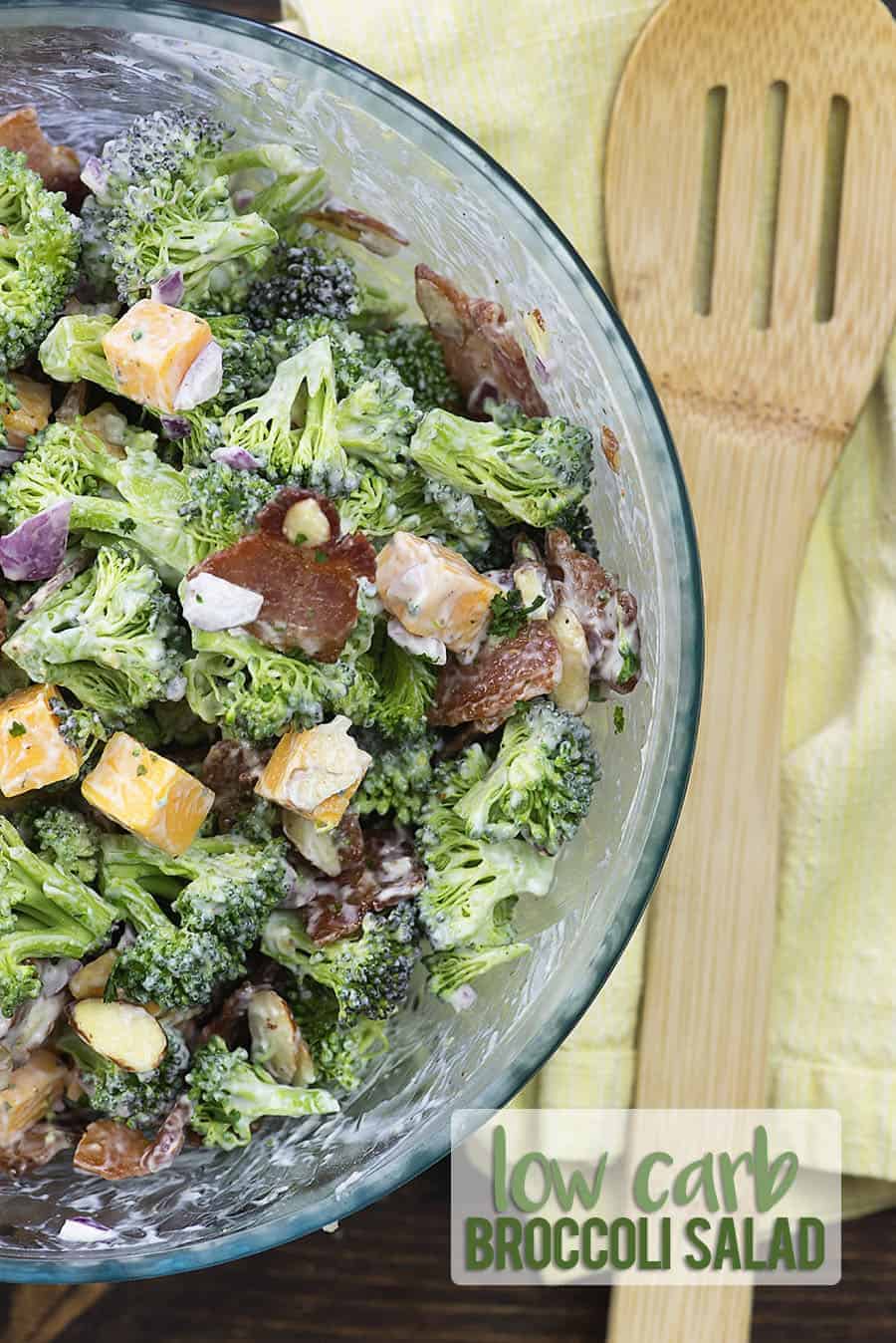 broccoli salad with bacon in bowl