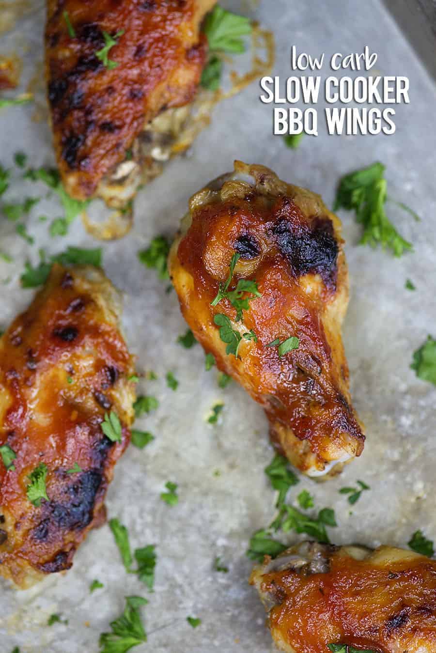 Slow Cooker Chicken Wings with BBQ Sauce! - ThatLowCarbLife.com