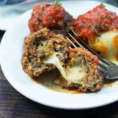 mozzarella stuffed meatballs on plate