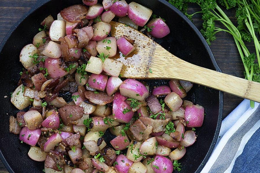 Boiled Radishes with Onions - Splash of Keto