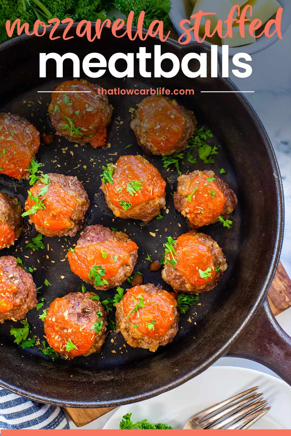 Keto Mozzarella Stuffed Meatballs | That Low Carb Life