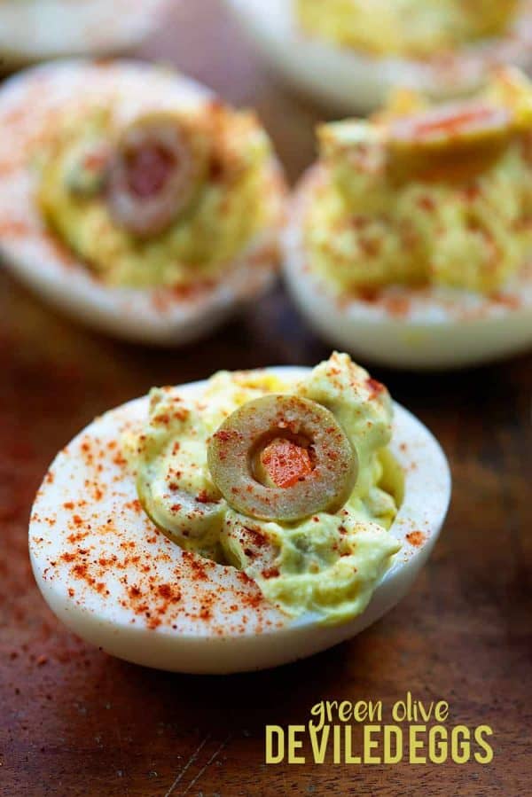 Green Olive Deviled Eggs salty, flavorful, and the perfect snack!