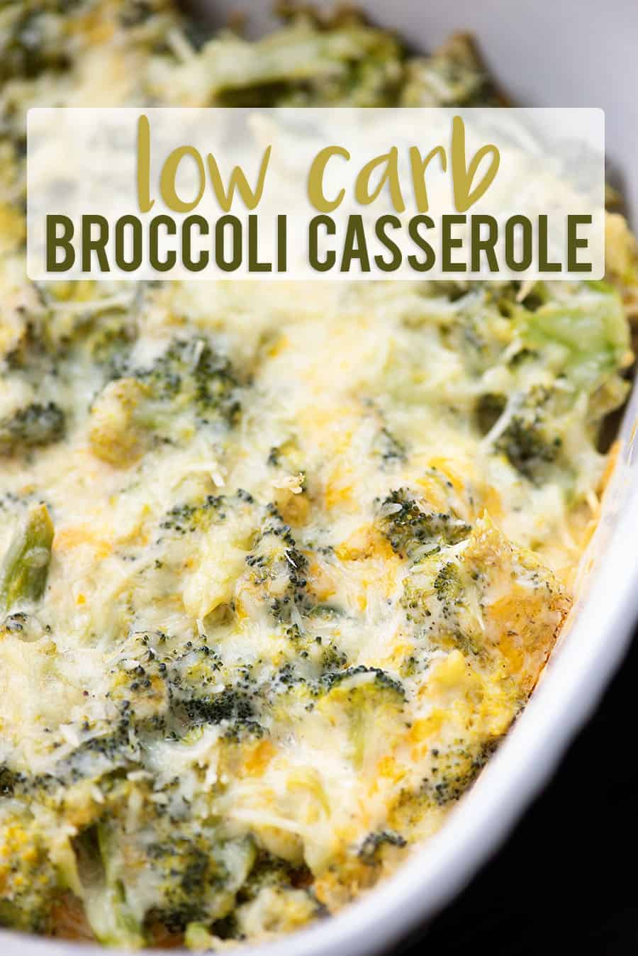 broccoli cheese casserole in white baking dish