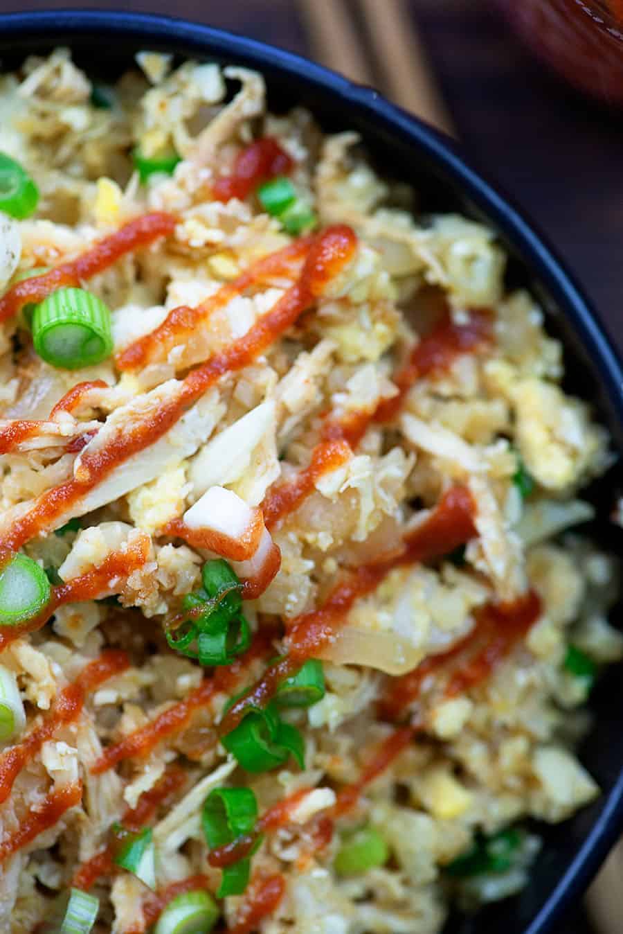 close up of fried cauliflower rice