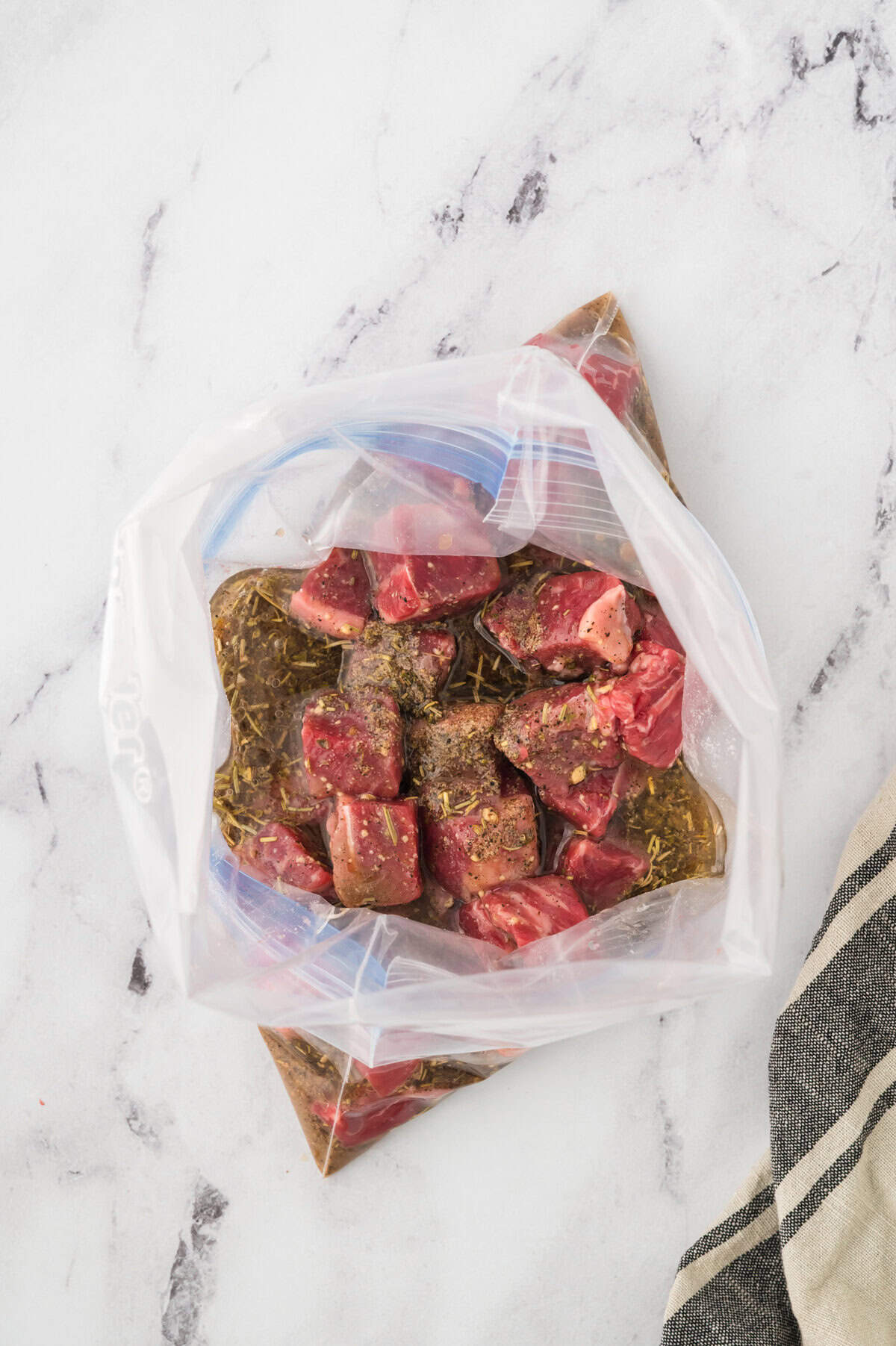 Steak Bites WEB-10 Steak bites in ziptop bag.