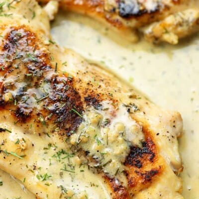 Close up of lemon chicken cooking