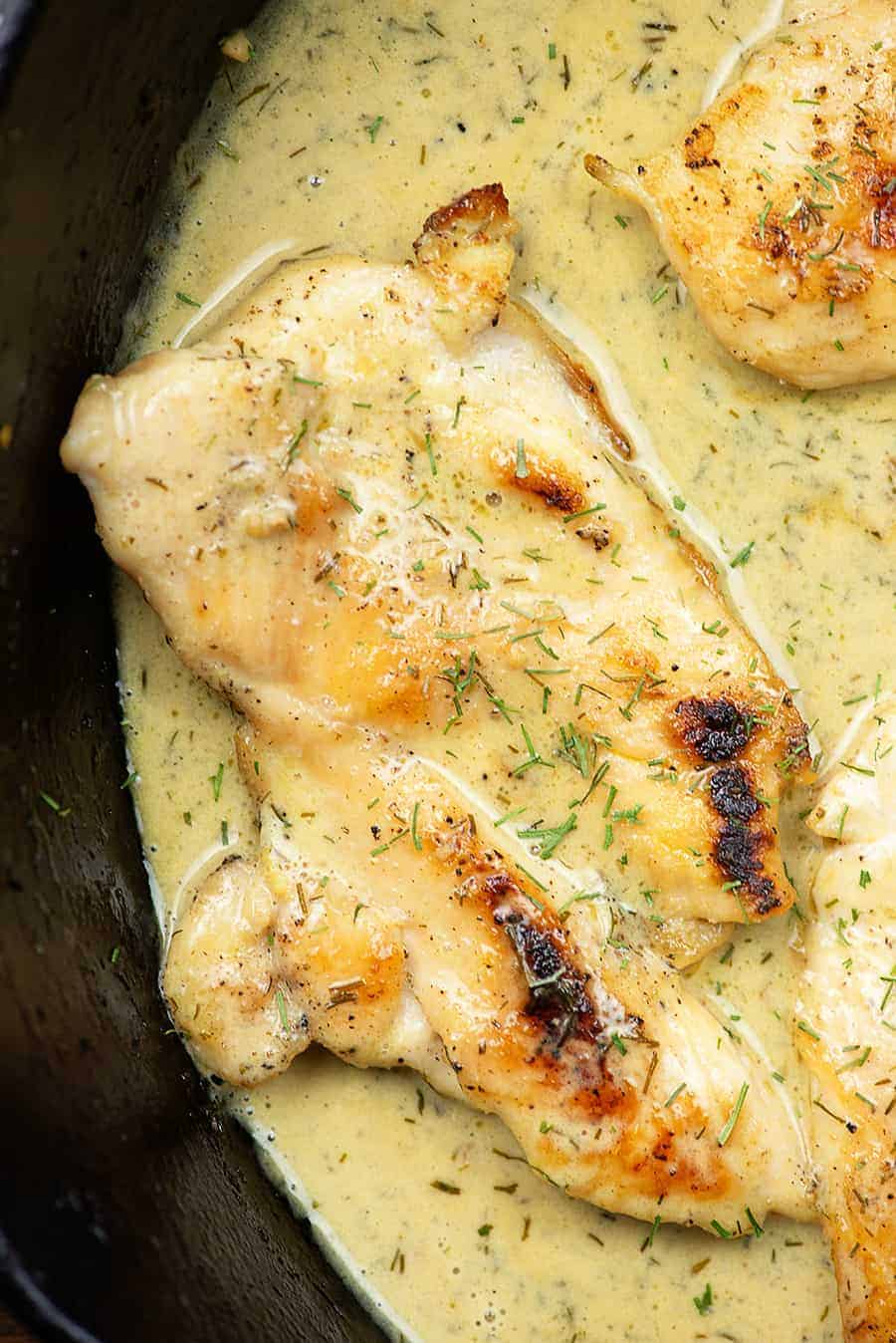 OVerhead view of lemon chicken cooking