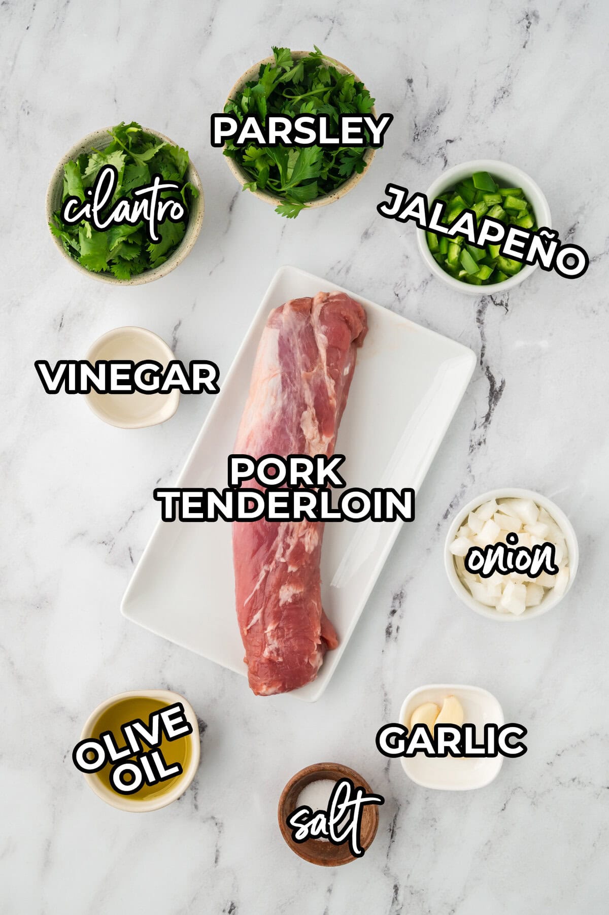 Ingredients for chimichurri pork tenderloin recipe.
