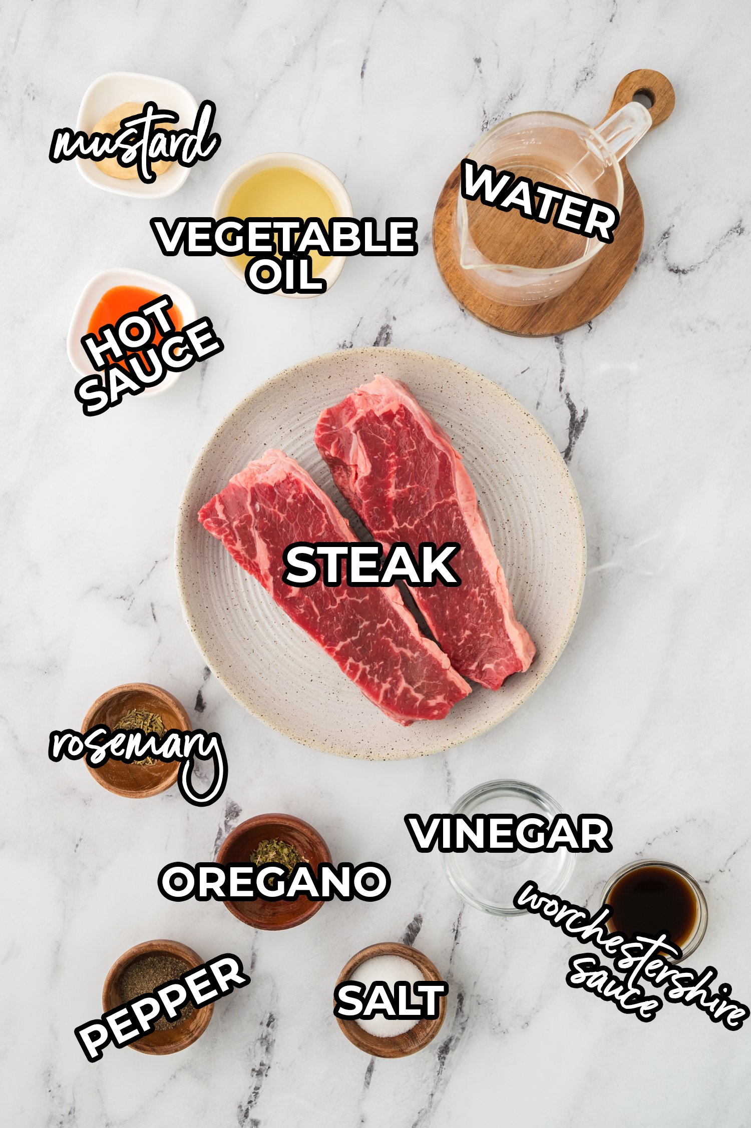 ingredient Ingredients for steak bites recipe.