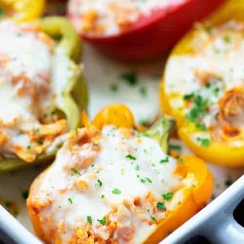 Chicken Parmesan Stuffed Peppers low carb and keto!