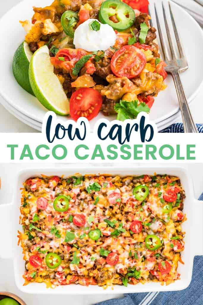 Collage of low carb taco casserole images.