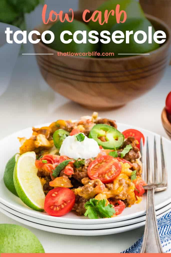 Low carb taco bake on white plates.