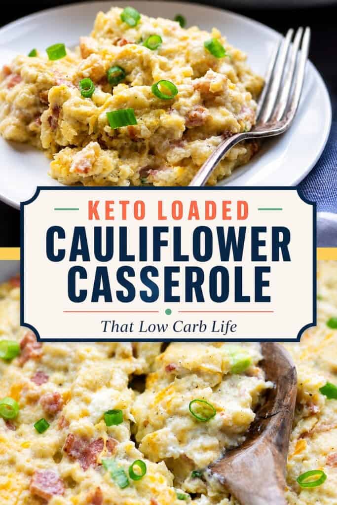 Collage of keto loaded cauliflower images.