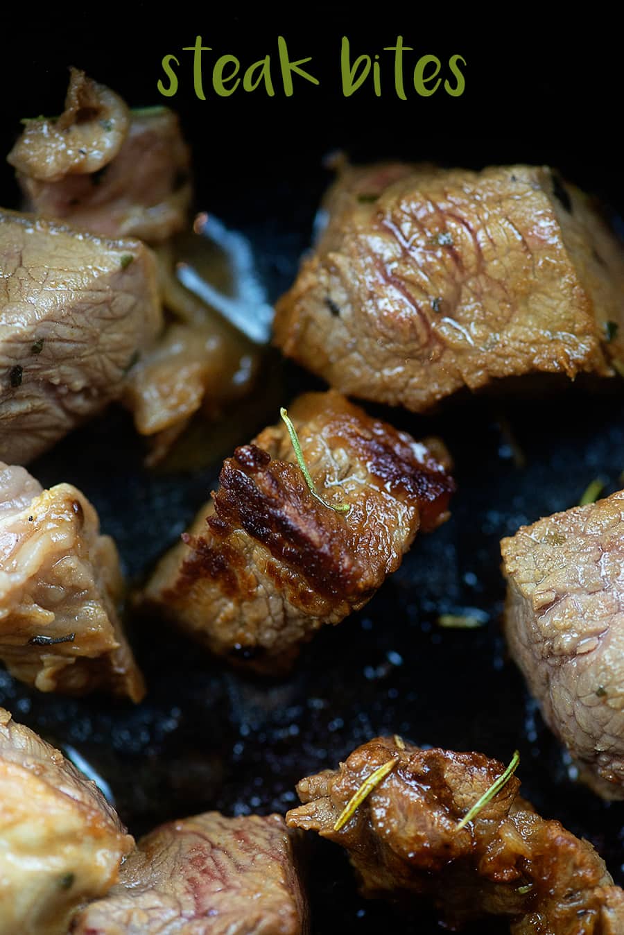 Cooked pieces of steak bites.