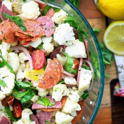 cauliflower salad in glass bowl