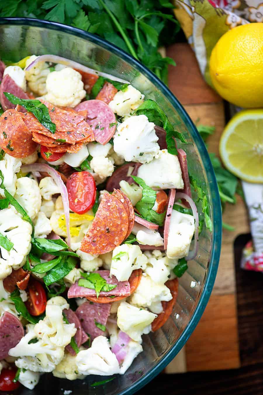 cauliflower salad in glass bowl