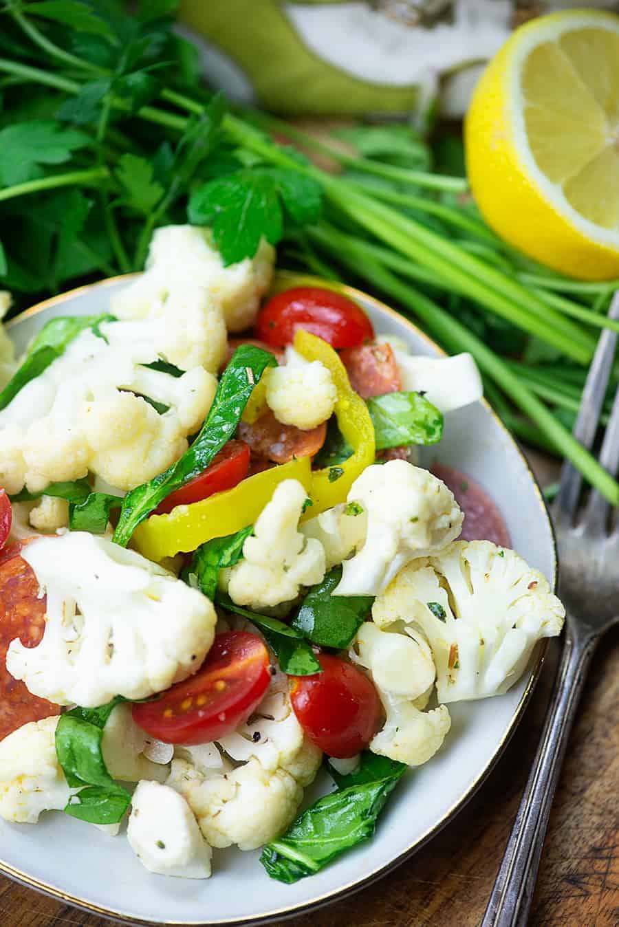 cauliflower salad on white plate