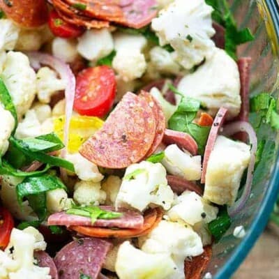 Italian cauliflower salad in glass bowl