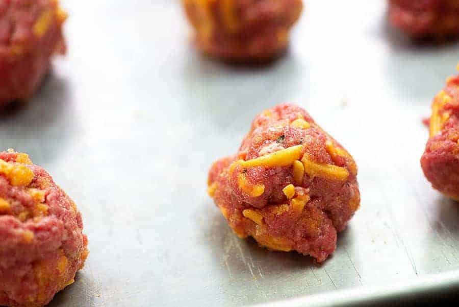 bbq meatballs on baking sheet