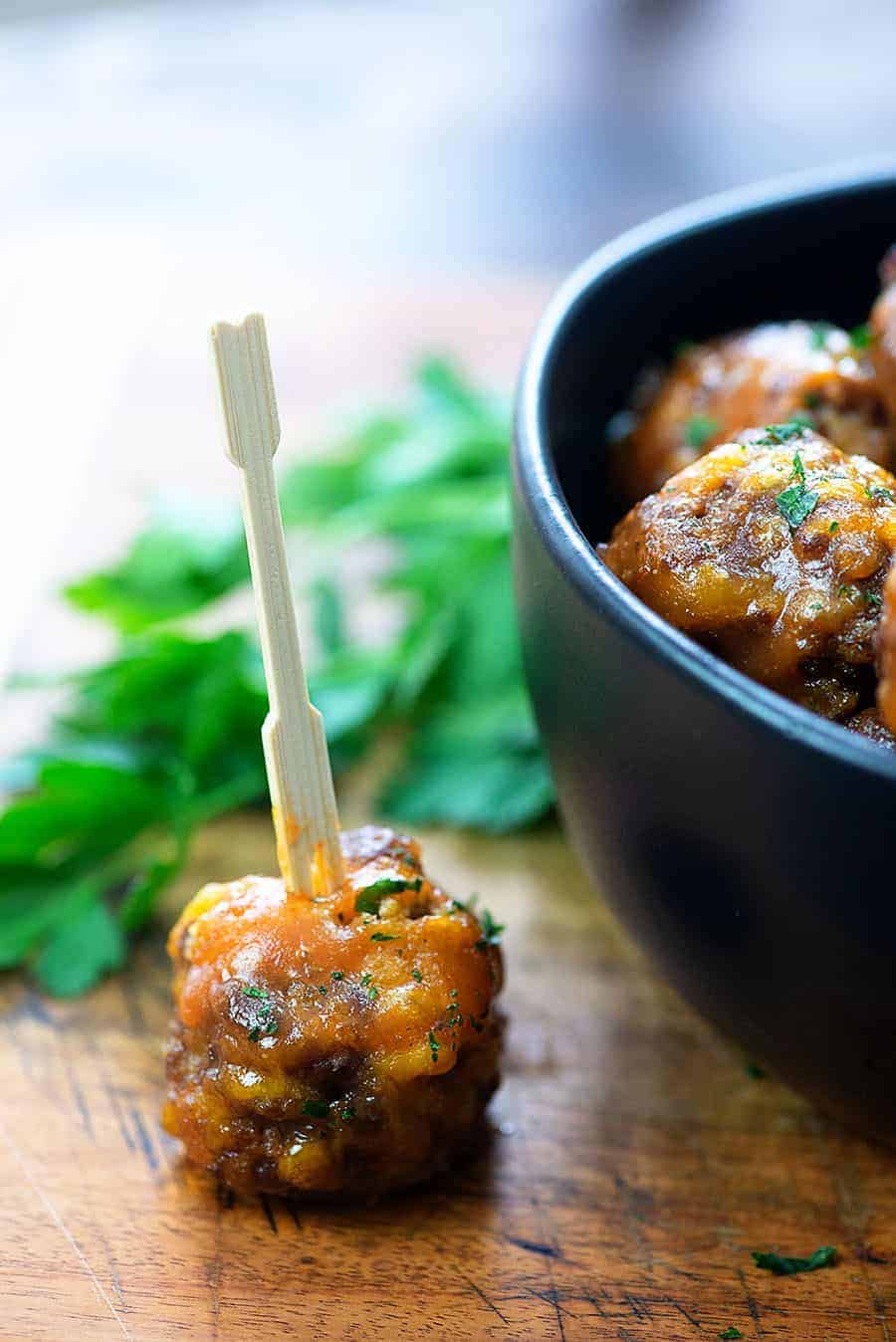 Meatball on a cutting board