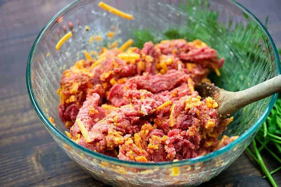 keto meatball ingredients in glass bowl