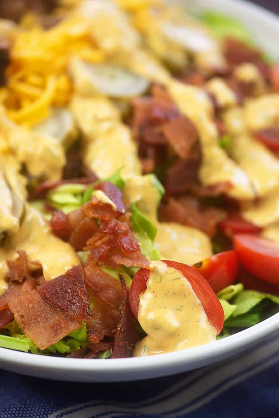 Close up of cheeseburger salad