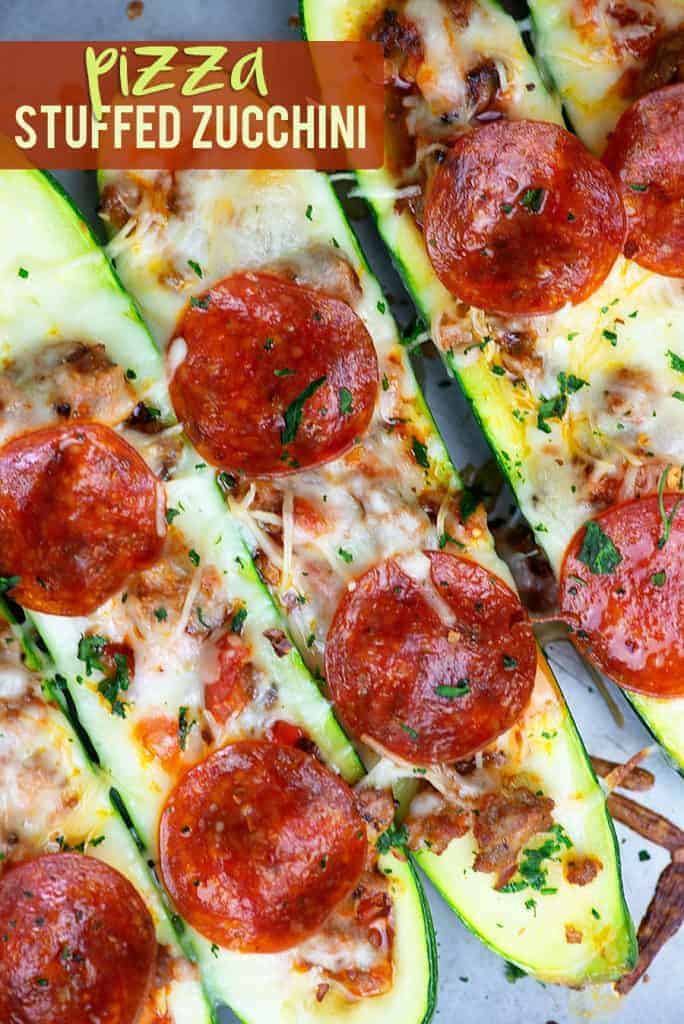 close up of pizza stuffed in zucchini.