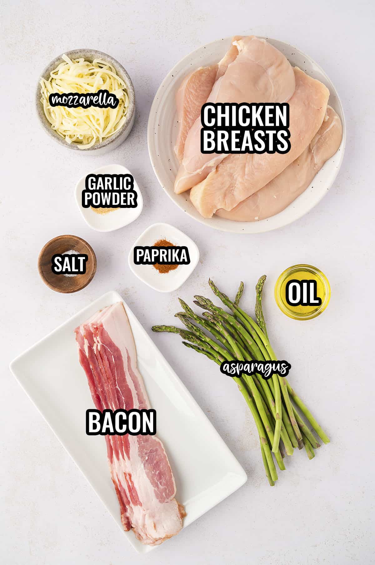 Ingredients for asparagus stuffed chicken breast recipe.