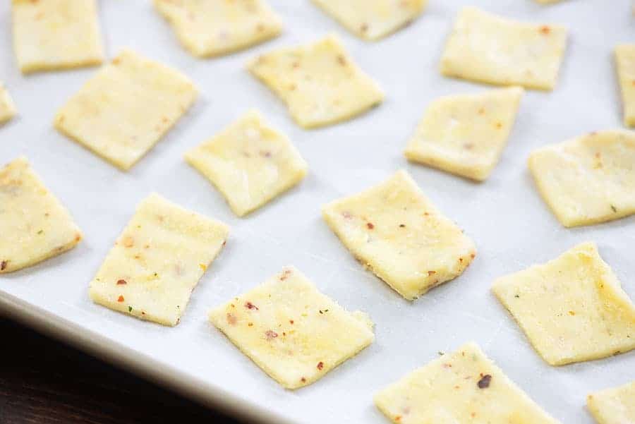 low crackers on baking sheet