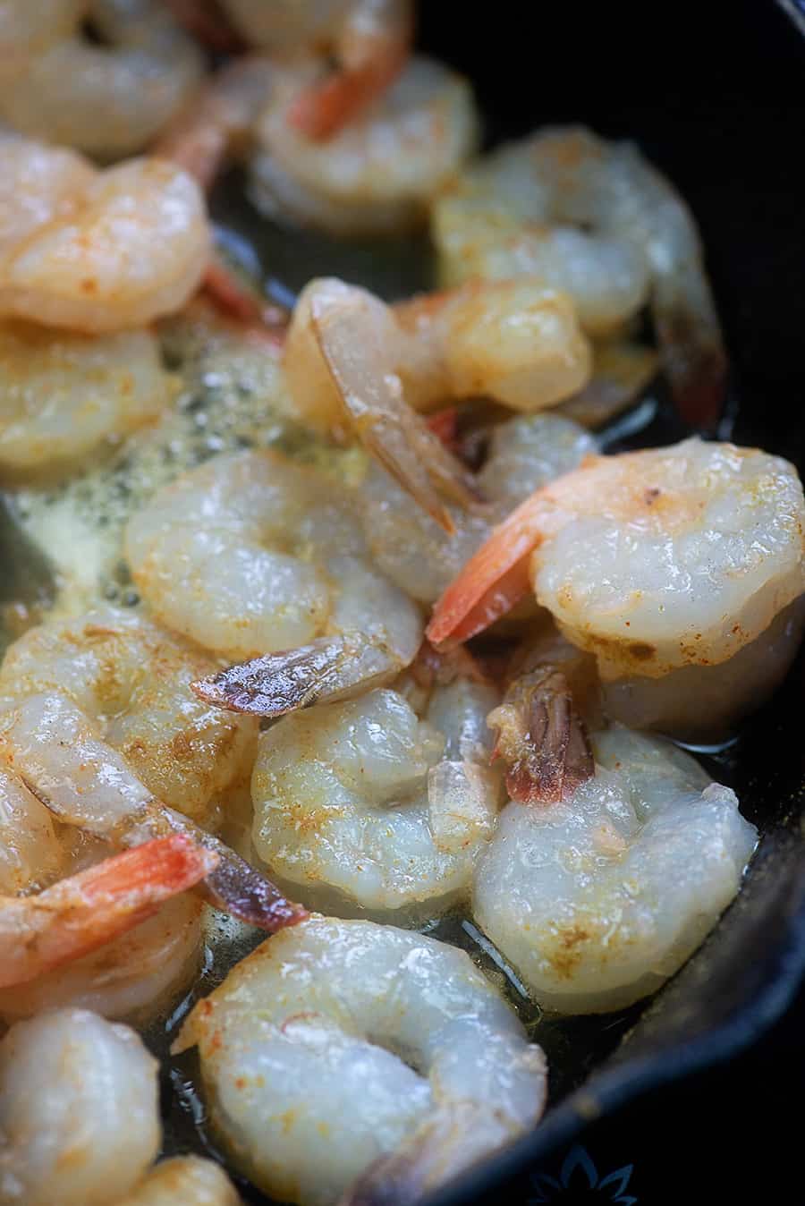cilantro shrimp cooking in a skillet