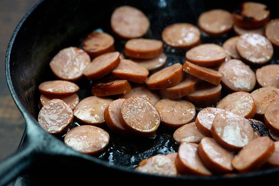 cooking smoked sausage in cast iron