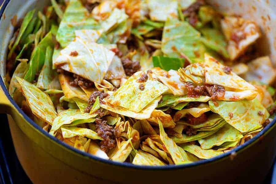 cabbage and beef in dutch oven