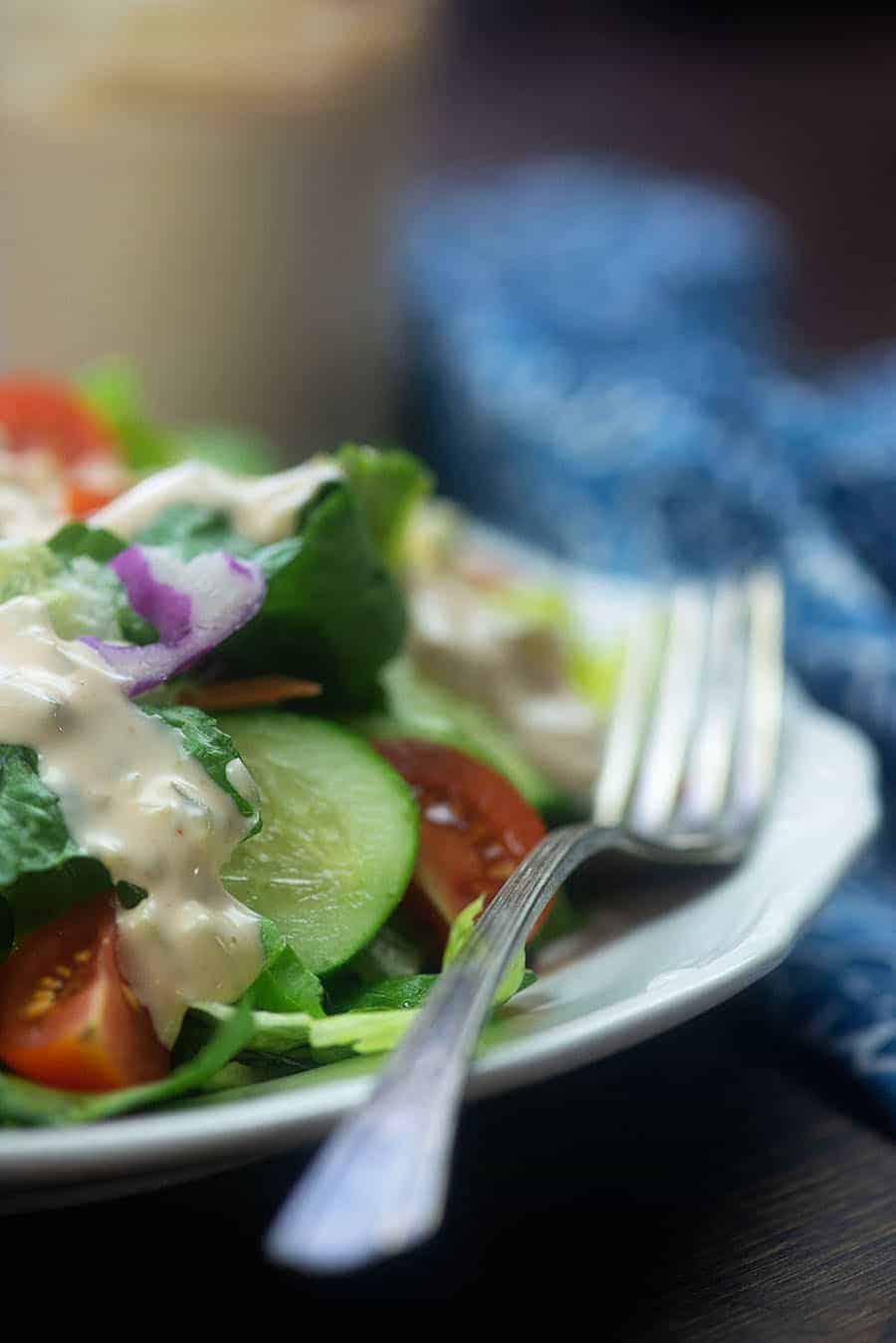plate of salad with low carb thousand island dressing