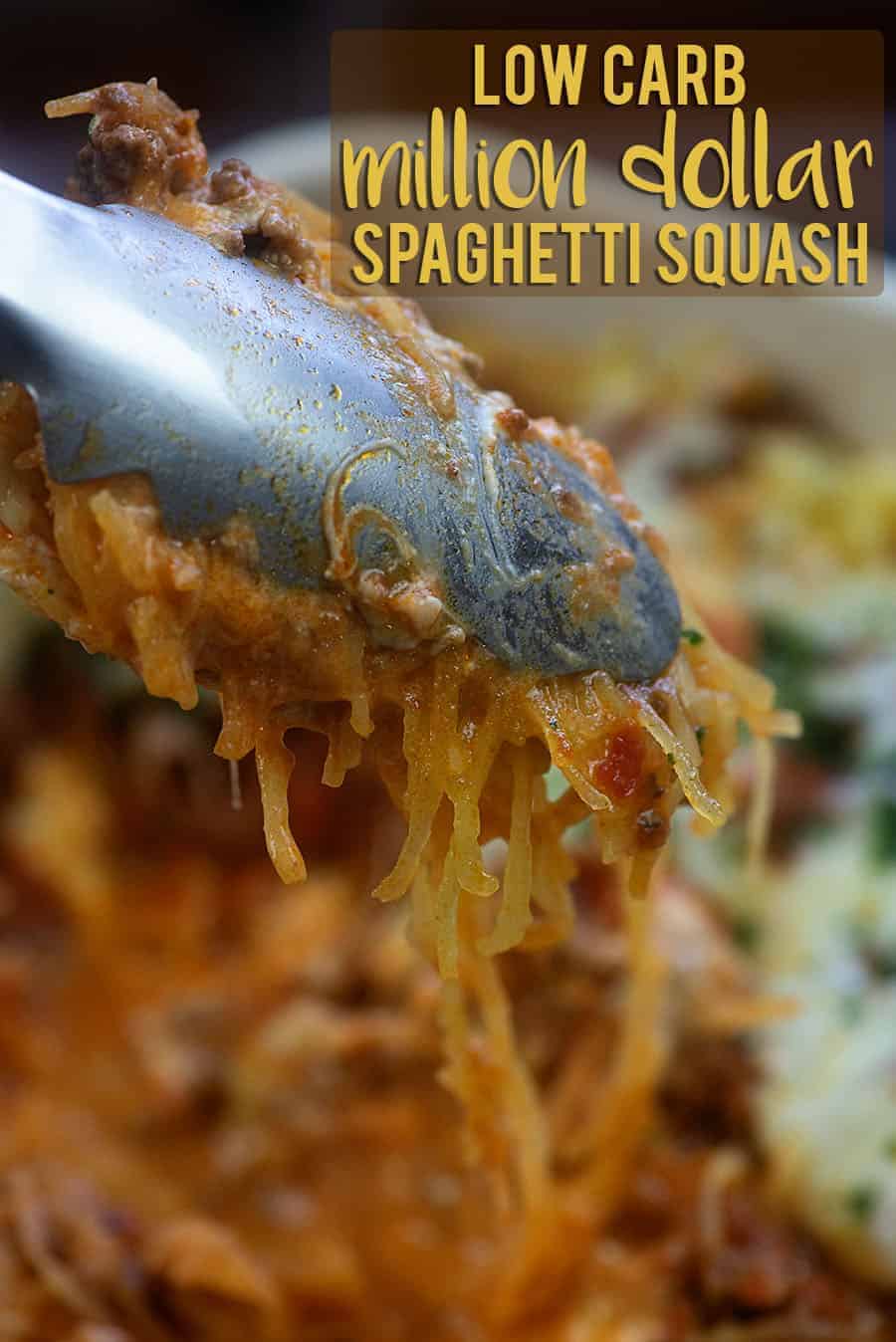 Tongs scooping up some spaghetti squash