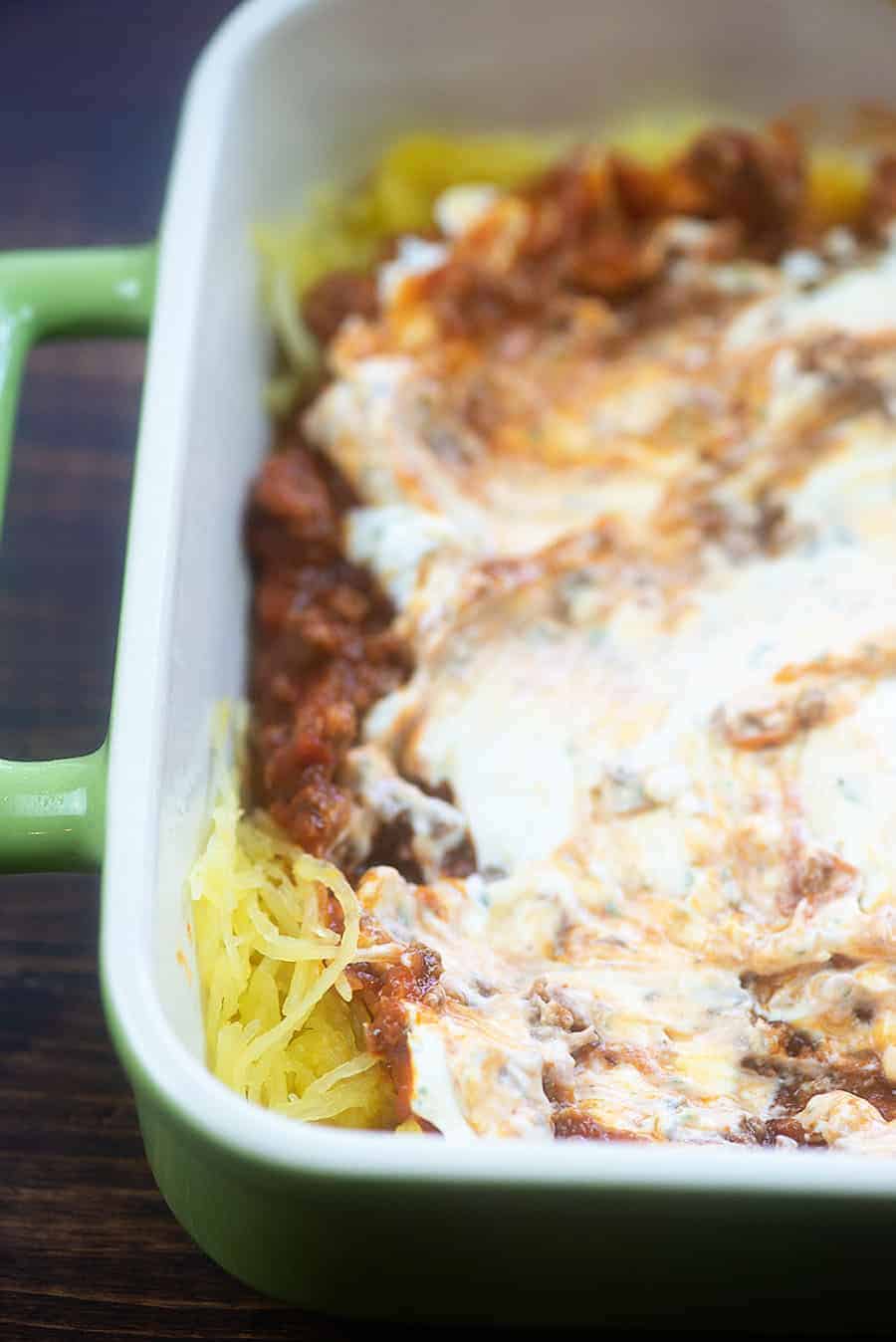 million dollar spaghetti casserole in baking dish