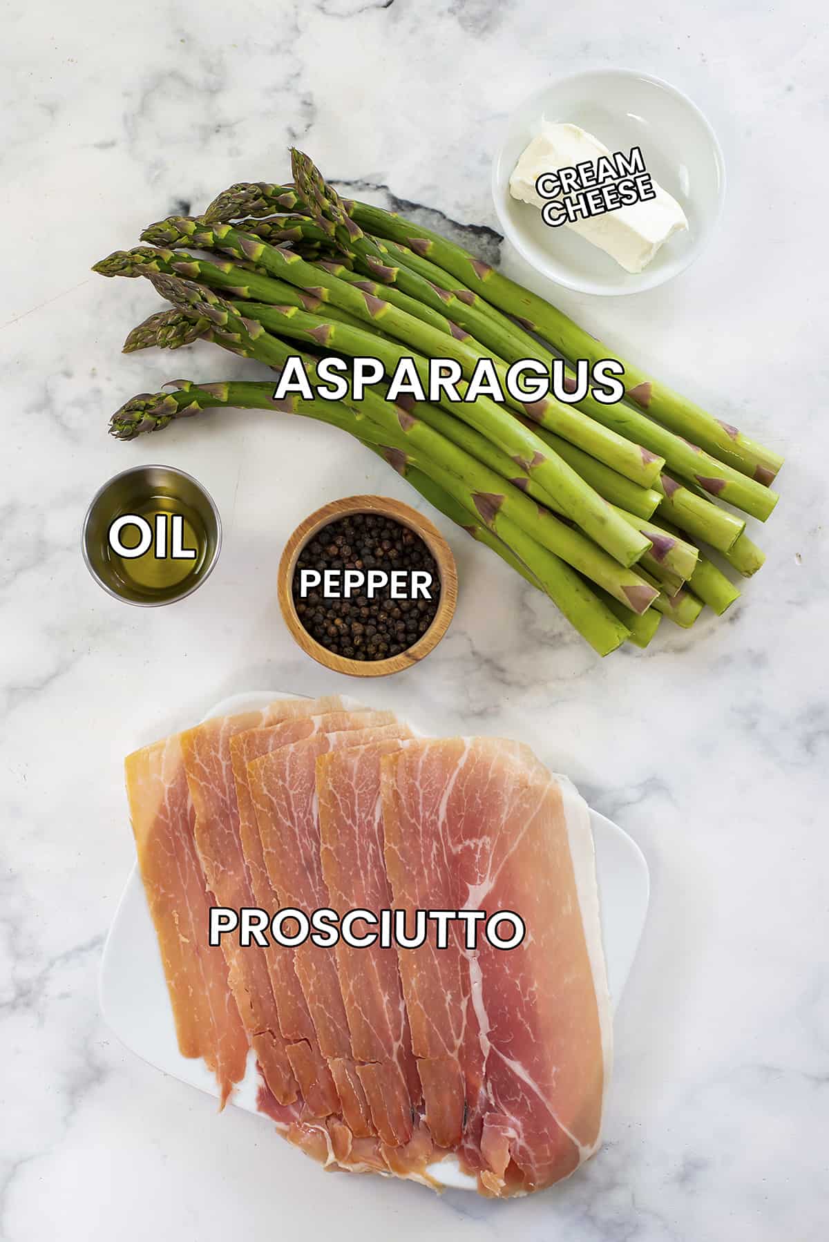 Ingredients for prosciutto wrapped asparagus.