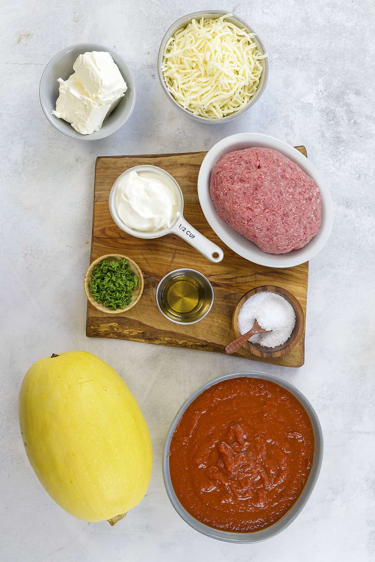 Ingredients for spaghetti squash casserole.