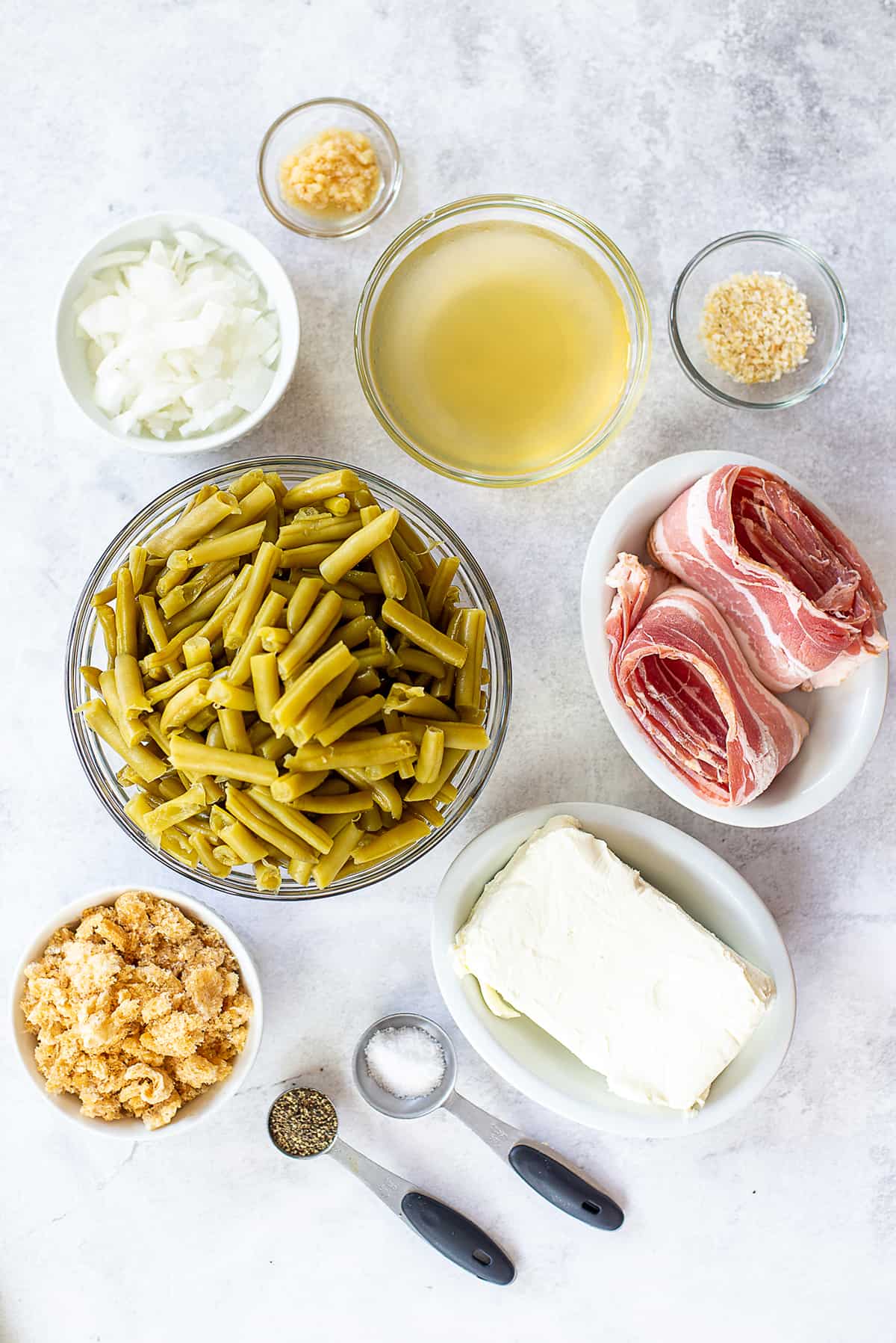 ingredients for healthy green bean casserole.