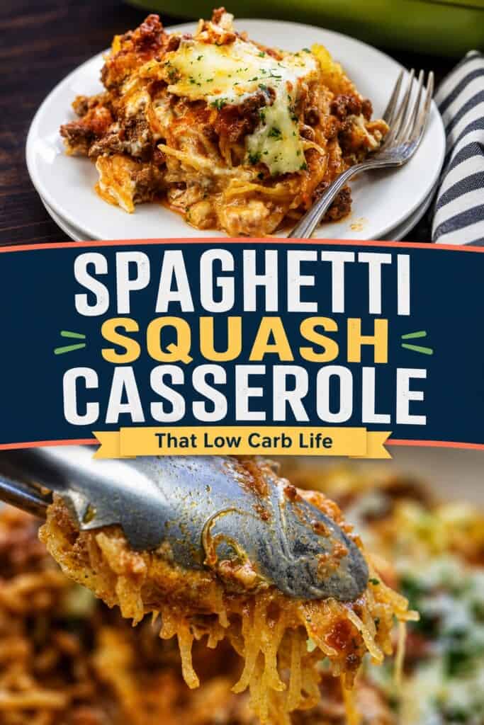 Collage of spaghetti squash casserole images.