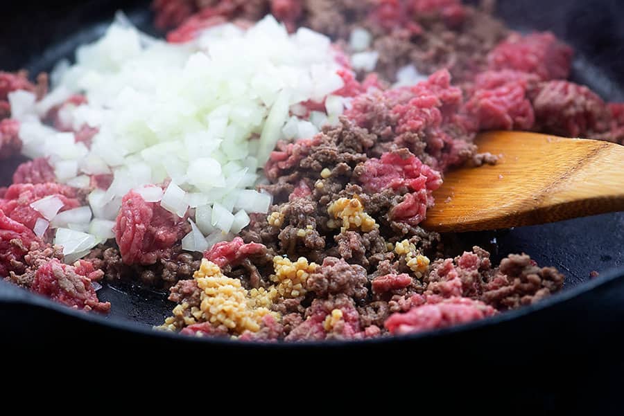 ground beef in skillet