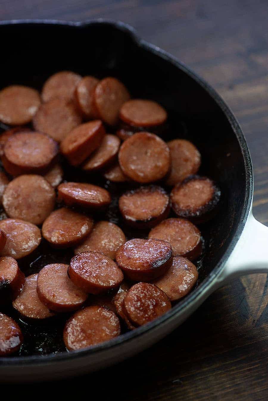 smoked sausage in skillet